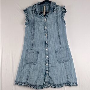 Uncle Frank Light Blue Denim Sleeveless Ruffles Oversized Dress Size S